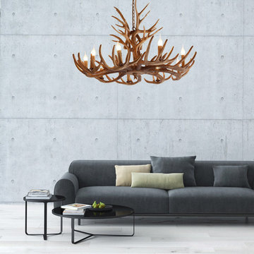 $309.99 Cottage Style Faux Deer Antler Resin Branch 6-Light Chandelier with 2-Ti