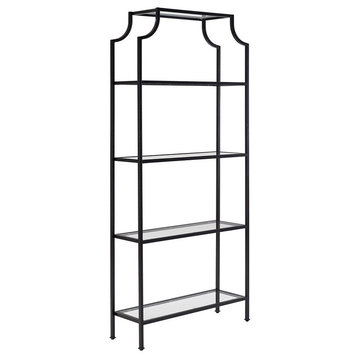 Pemberly Row Modern Metal/Glass Etagere Bookcase in Oil Rubbed Bronze/Clear