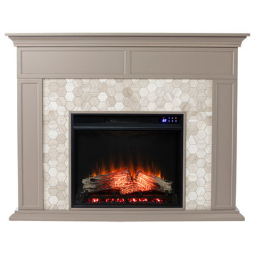 Torron Marble Tiled Touch Screen Electric Fireplace - Gray