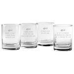 Susquehana Glass Company - Crazy Cat Person 4-Piece Rocks Glass Set - Enjoy your next night in cuddled up to your kitty and a tasty cocktail served in one of these Crazy Cat Person Rocks Glasses. This set of glassware is purrfect for any feline-loving individual, with an assortment of cat-inspired phrases etched into the surfaces.