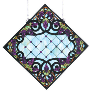 Meyda Lighting 67143 25.5"W X 25.5"H Jeweled Grape Stained Glass Window
