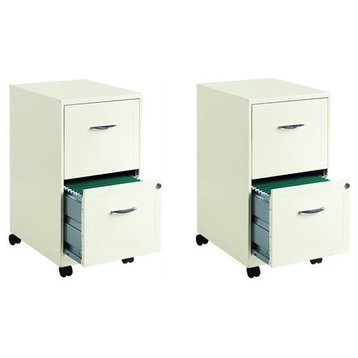 Set of 2 Mobile Filing Cabinets in White