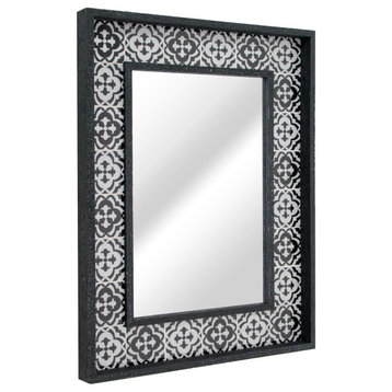 Black and White Tiled Print Blackwashed Raised Lip Double Framed Accent Mirror