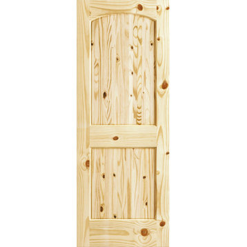 Two Panel Knotty Pine Arch-top V-Groove Door, Knotty Pine, 36"x80"x1.375"