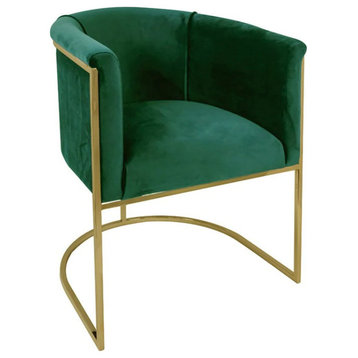 Marta Arm Chair With Green Velvet Cover and Polished Gold Stainless Steel Frame