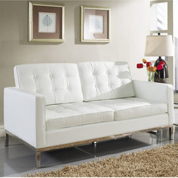 Florence Style White Leather Loft Loveseat - Loveseats