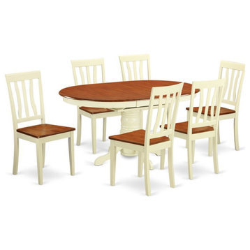 East West Furniture Avon 7-piece Wood Dining Set in Buttermilk/Cherry