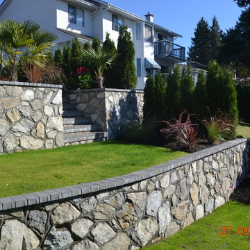 Fibreglass Pool in Saanich with Beuitiful Stone Walls