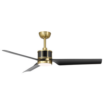 52" 3-Blade Reversible LED Ceiling Fan, Remote Control and Light Kit, Black/Gold