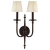 Jefferson, Two Light Wall Sconce, Old Bronze Finish, Off White Faux Silk Shade
