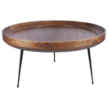 Benzara UPT-183000 Round Mango Wood Coffee Table With Metal Legs, Brown & Black
