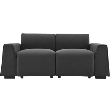 Modern Loveseat, Minimalist Design With Padded Seat & Wide Armrests, Dark Gray