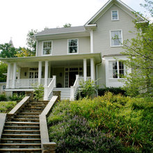 Backyard Steps Down to Patio