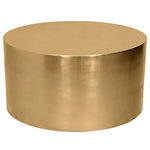 Meridian Furniture - Cylinder Round Durable Metal Coffee Table, Brushed Gold - Less really is more when it comes to the design of this Cylinder coffee table. Its brushed gold metal design and round shape make it a simplistic element to add to your space without overwhelming other existing elements. Sleek and beautiful, this table is made from metal for lasting attractiveness. Pair this Cylinder coffee table with the matching end table for a look that's back-to-basics yet modish, sleek and chic.