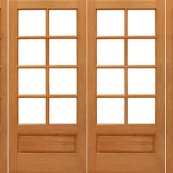 Prehung 8-lite French Mahogany 1 Panel IG Glass Double Door Sidelites - Patio Doors