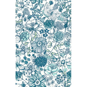 Daley Blue Line Floral Wallpaper Bolt
