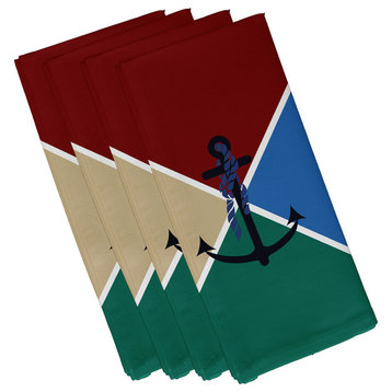 Anchor Flag, Geometric Print Napkin, Red, Set of 4