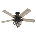Hunter Fan Company - Hunter 52" Starklake Natural Iron Ceiling Fan, LED Light Kit and Pull Chain - The Starklake ceiling fan dominates rustic indoor and outdoor spaces with its industrial farmhouse style. This five-bladed fan includes our 3-speed WhisperWind motor, energy-efficient Edison LED bulbs, and reversible fan blades. It is damp rated to withstand outdoor elements while also creating the perfect look to your porch or patio. Shop the Starklake and make a statement in your farmhouse space.