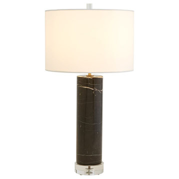 Elegant Black and White Marble Cylinder Table Lamp 28 in Classic Minimalist