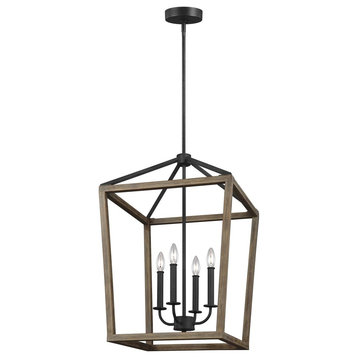 Feiss Gannet 4-Light Chandelier F3191/4WOW/AF, Weathered Oak Wood/Forged Iron