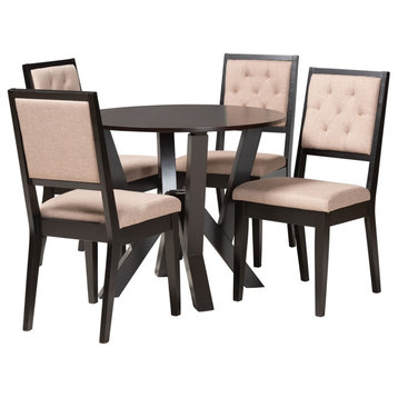 Modern Sand Fabric and Dark Brown Finished Wood 5-Piece Dining Set