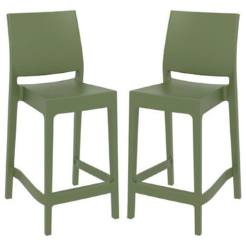 Home Square 25.6" Resin Counter Stool in Olive Green - Set of 2