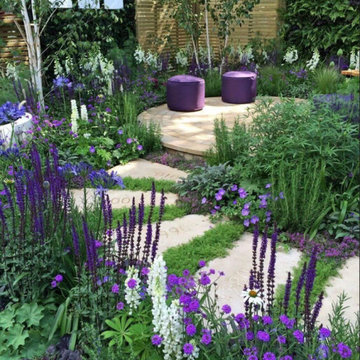 Purple Patio: Stamped concrete patio with rectangle stepping stones, in purple