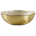 Serene Spaces Living - Serene Spaces Living Gold and Ivory Enamel Bowl, Medium - Both color and texture can help a piece stand out in your d cor, which makes the Serene Spaces Living Gold and Ivory Enamel Bowl an excellent choice. This iron bowl has a brushed gold finish on the outside and the inside has a beautiful ivory enamel finish which is splattered with gold speckles. This bowl has an artisan look thanks to its free-form edge with a deep gold color. A versatile accent piece, use it for a small floral arrangement, as a fruit or vegatable centerpiece or a candy dish - the options are limitless. Sold individually and also in a set of 2, this bowl is available in 2 sizes. Small measures 2" Tall and 5.75" Diameter and Large measures 3" Tall and 8.5" Diameter. You can count on the fact that this bowl is made with love and warmth from Serene Spaces Living.
