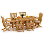Teak Deals - 7-Piece Outdoor Teak Dining Set, 94" Extension Oval Table, 6 Warwick Arm Chairs - Our Teak Dining Set is a uniquely modern interplay of very durable teak wood featuring our beautiful Teak Chairs. Our teak wood is certified to withstand the rigors of adverse climates however because of Teak's well known micro-smooth finish and quality craftsmanship many use our furniture indoors as well. Rich in oil finely grained and precisely fashioned with mortise-and-tenon joinery.