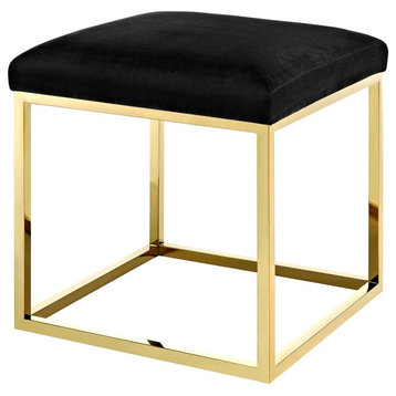 Modern Deco Living Accent Chair Ottoman, Velvet Fabric Metal Steel, Gold Black