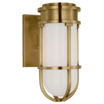 Gracie Tall Bracketed Sconce in Antique-Burnished Brass with White Glass