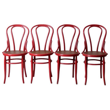 Consigned, Vintage Red Bentwood Chairs Set of 4
