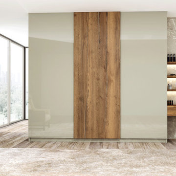 Khaki Grey Wooden & Gloss Sliding Wardrobe with Dressing by Inspired Elements