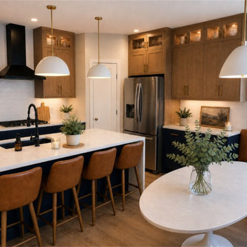 AFTER: NAVY & NATURAL WOOD KITCHEN WITH BANQUETTE