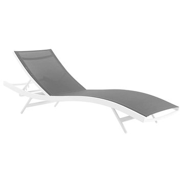 Modern Patio Chaise Lounge, Curved Aluminum Frame With Breathable Mesh Seat, Gra