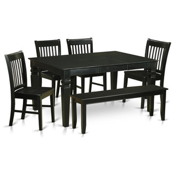 East West Furniture Weston 6-piece Wood Kitchen Table and Chair Set in Black