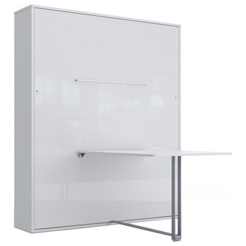 INVENTO Vertical Wall Bed With Desk, 55.1 x 78.7 inch, White