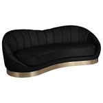 Meridian Furniture - Shelly Velvet Upholstered Sofa, Black - Unwind and rest when you'rere seated on this Shelly velvet sofa featuring soft black velvet upholstery. This lovely piece is just the thing to inject drama into your space whether used on its own or in combination with other items in the Shelly collection. The unique shell shape immediately commands attention, and the brushed gold stainless steel base cements the base in contemporary panache.