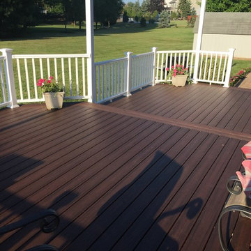 Trex Transcend decking, Picture frame, white trim, vinyl railings
