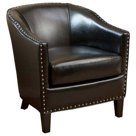 GDF Studio Carlton Tub Design Club Chair With Nailheads Accents, Black/Leather