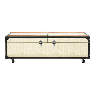 Safavieh Home Zoe Cream Faux Leather Storage Trunk Coffee