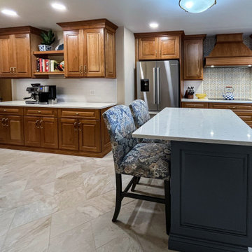 Two-Tone Kitchen Design: Natural Cherry Cabinets and Slate Island