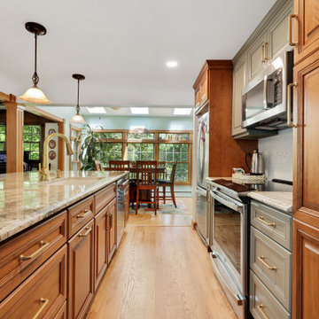 Kitchen Remodel with Green and Wood Tone Cabinets