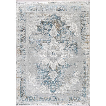 Ruby Gray and Blue Area Rug, 5.3'x7.7'