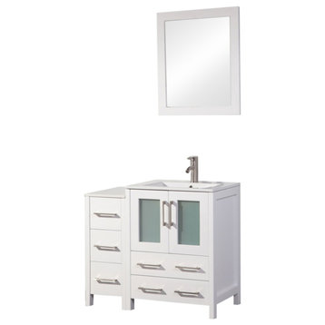 36" sl sink vanity set, ceramic top, soft close, drawers, White, VA3024-36W