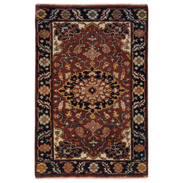 Rust Red Antiqued Sarouk Re-Creation Pure Wool Hand Knotted Rug, 2'x3'2"