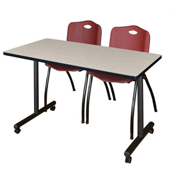 48" x 24" Kobe Mobile Training Table- Maple & 2 'M' Stack Chairs- Burgundy