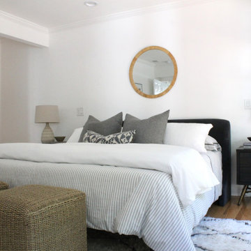 West Elm Shelter Headboard with Black Metal Bed Frame
