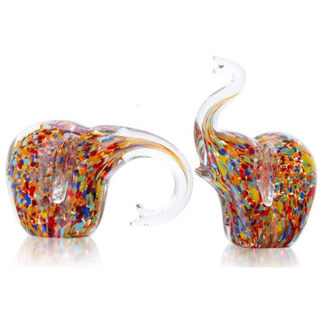 2pcs Elephant Figurine Collectible Glass Paperweight