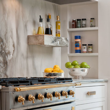 Calacatta Gold Marble Kitchen Countertops and Full Height Backsplashes